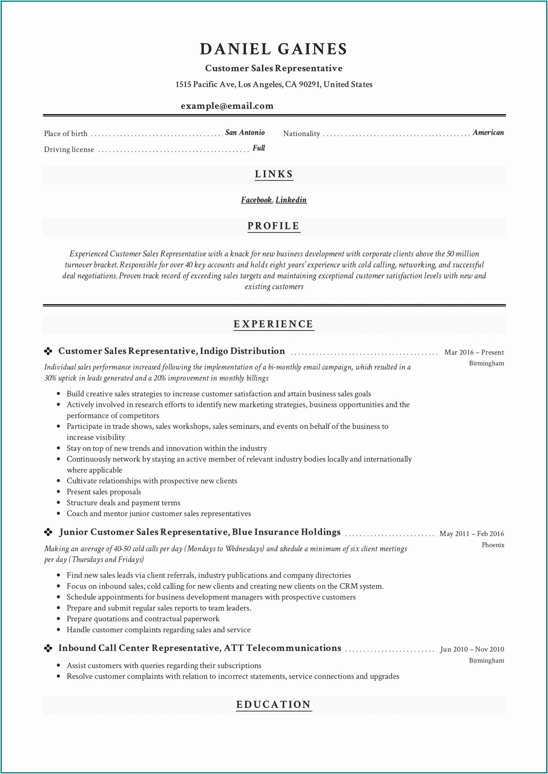 Resume Templates For Sales