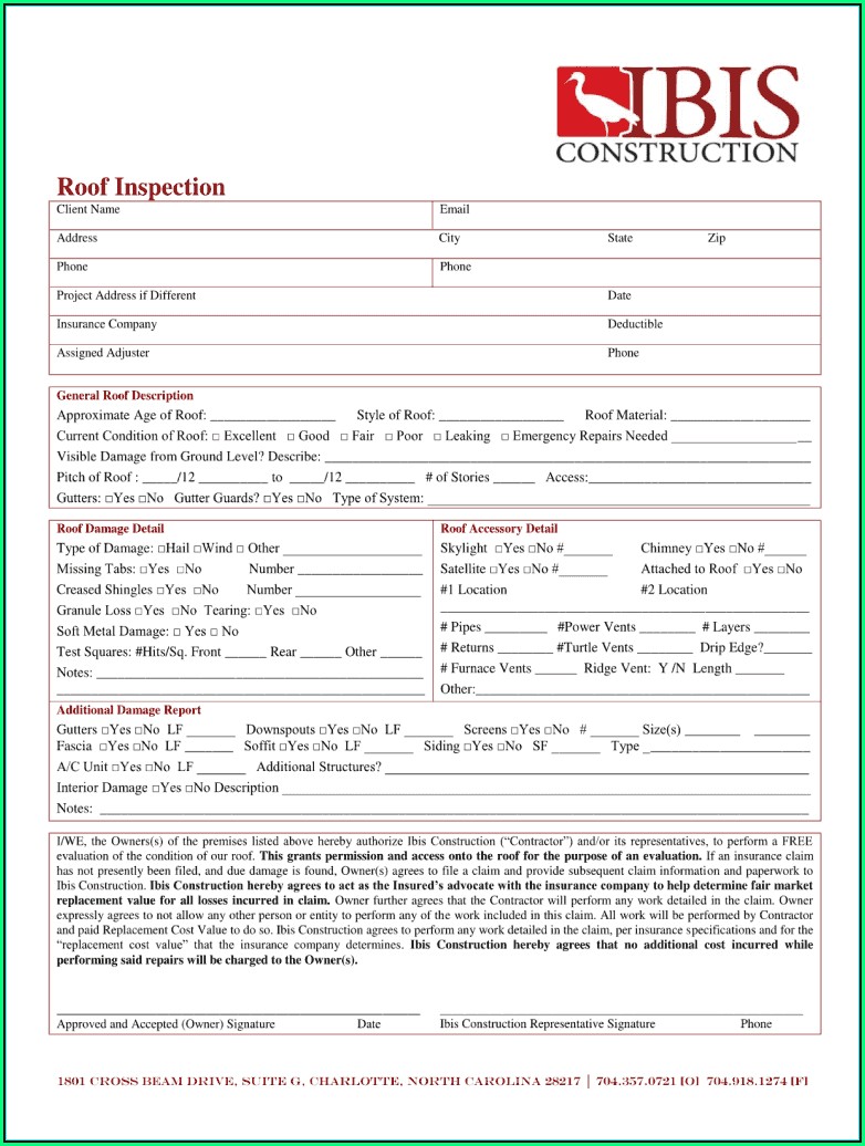 Free roof proposal form