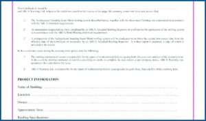 Roofing Workmanship Warranty Form