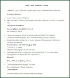 Sample Copy Editor Resume