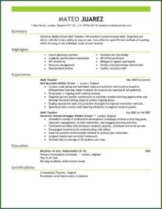Sample Copy Of Teacher Resume