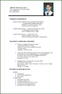 Sample Of Resume For Job Application