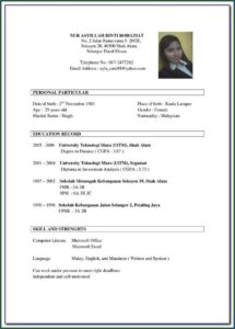 Sample Of Resume For Job Application Pdf