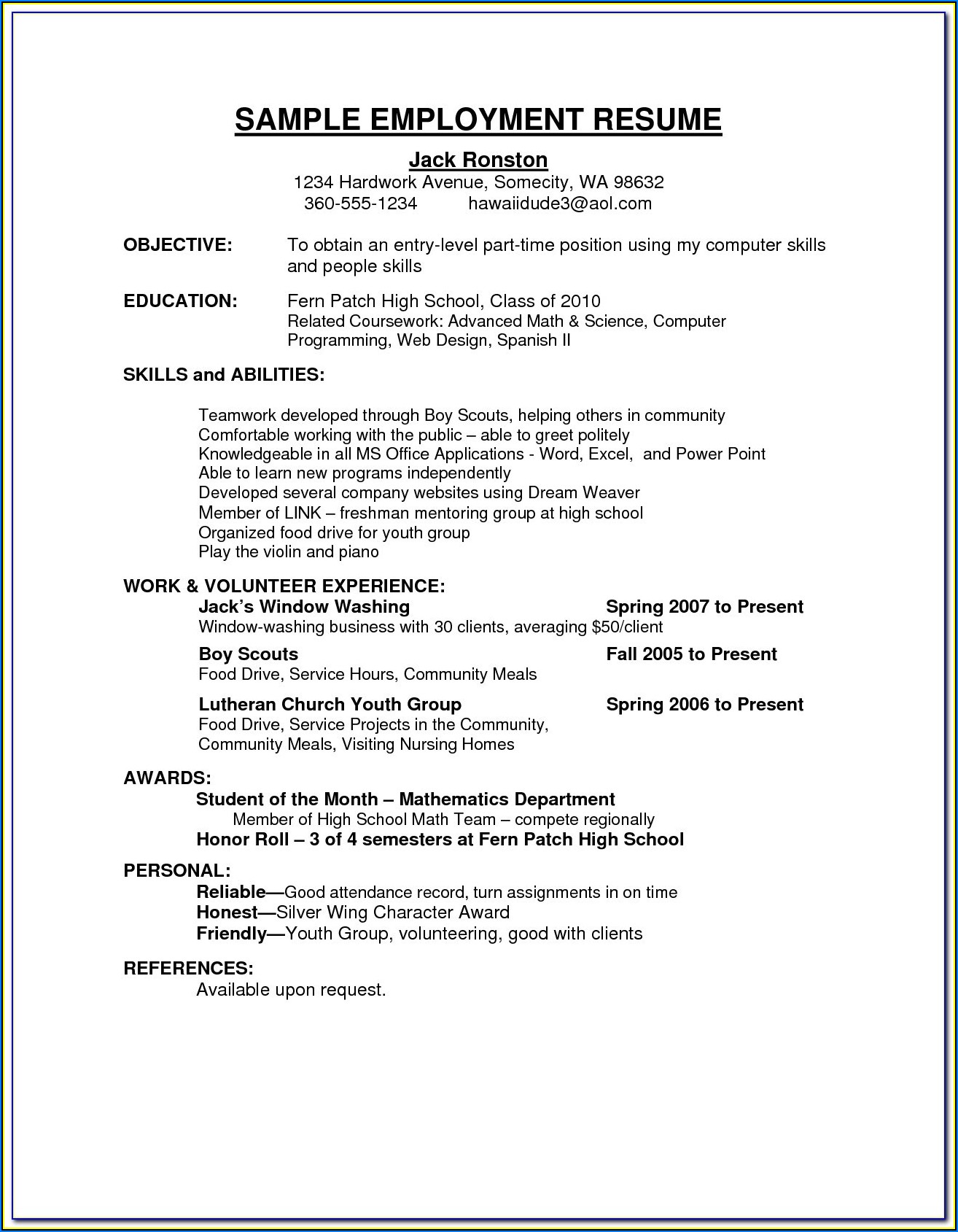 Sample Of Resume For Job