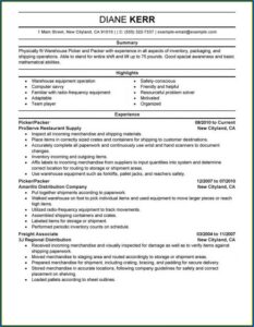 Sample Of Resume Warehouse Worker