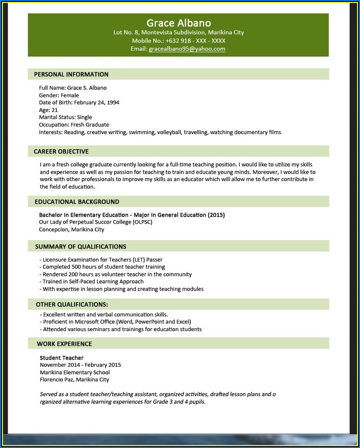 Sample Resume For Jobstreet