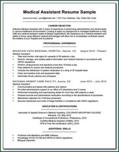 Sample Resume For Medical Assistant Receptionist