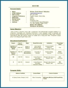 Sample Resume For Teachers With Experience In India
