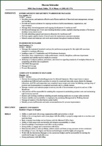 Sample Resume Warehouse Administrator