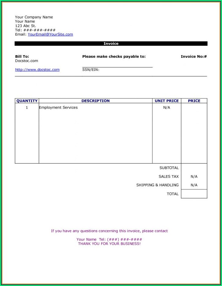 Self Employed Invoice Template Australia