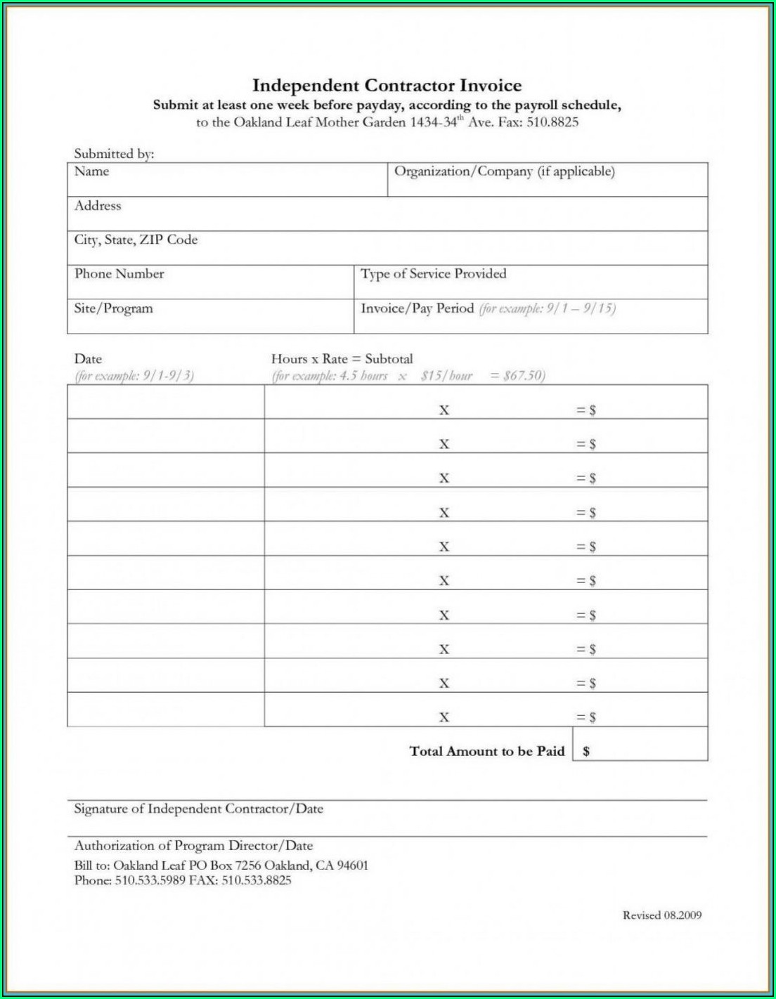 Self Employed Invoice Template Excel