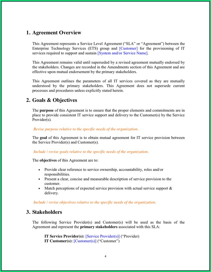 Service Level Agreement Template Word