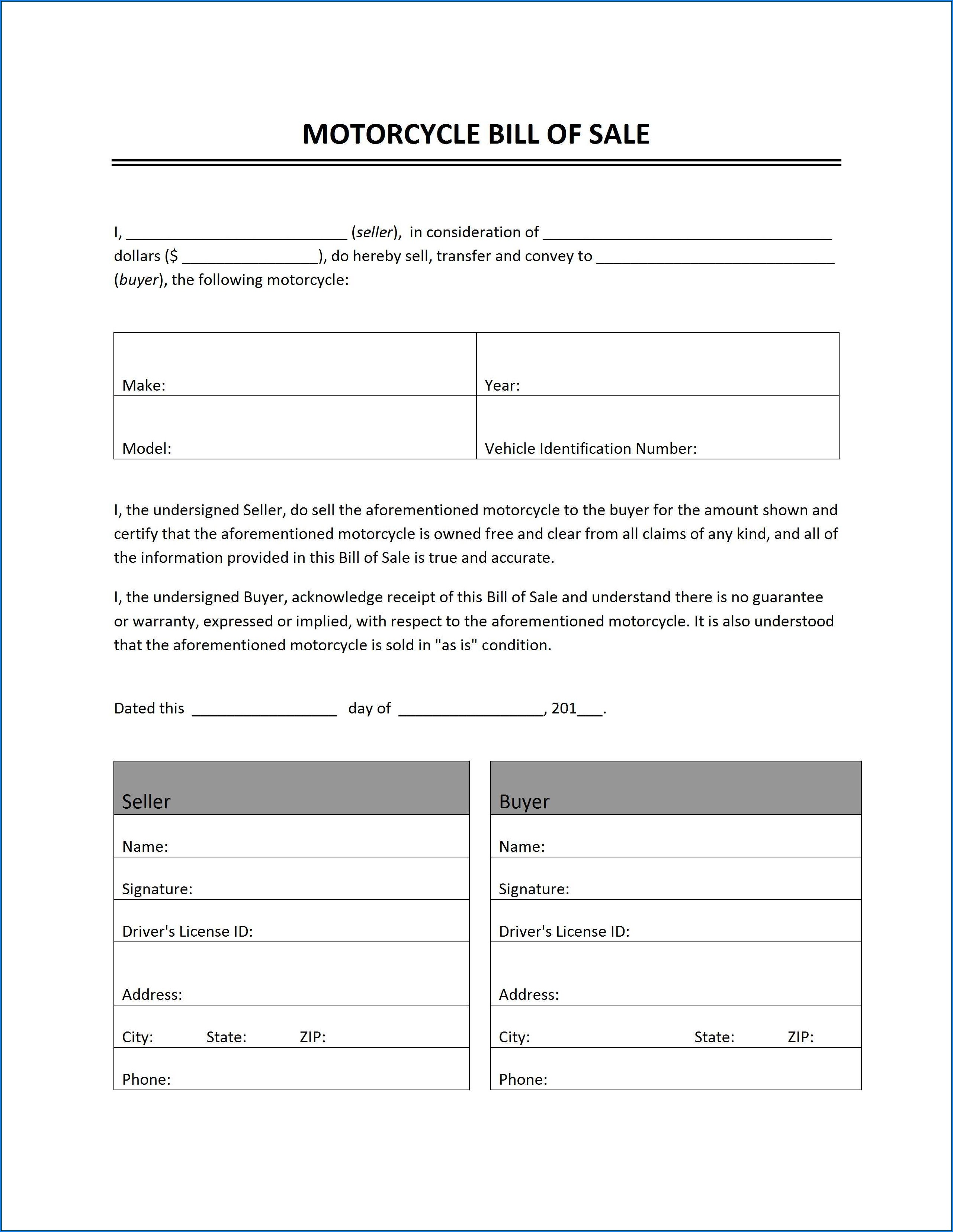 Simple Bill Of Sale Form Printable Free