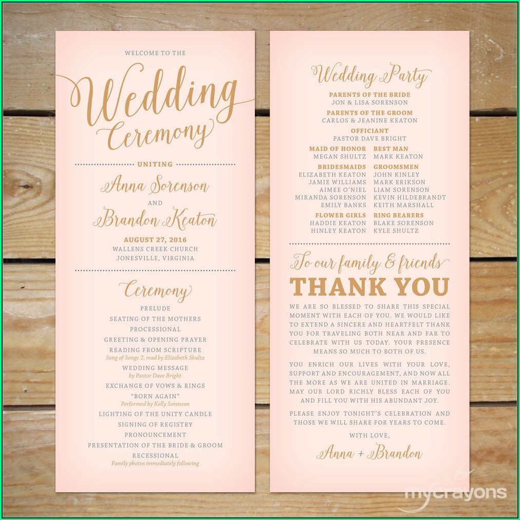 Simple One Page Wedding Program Template