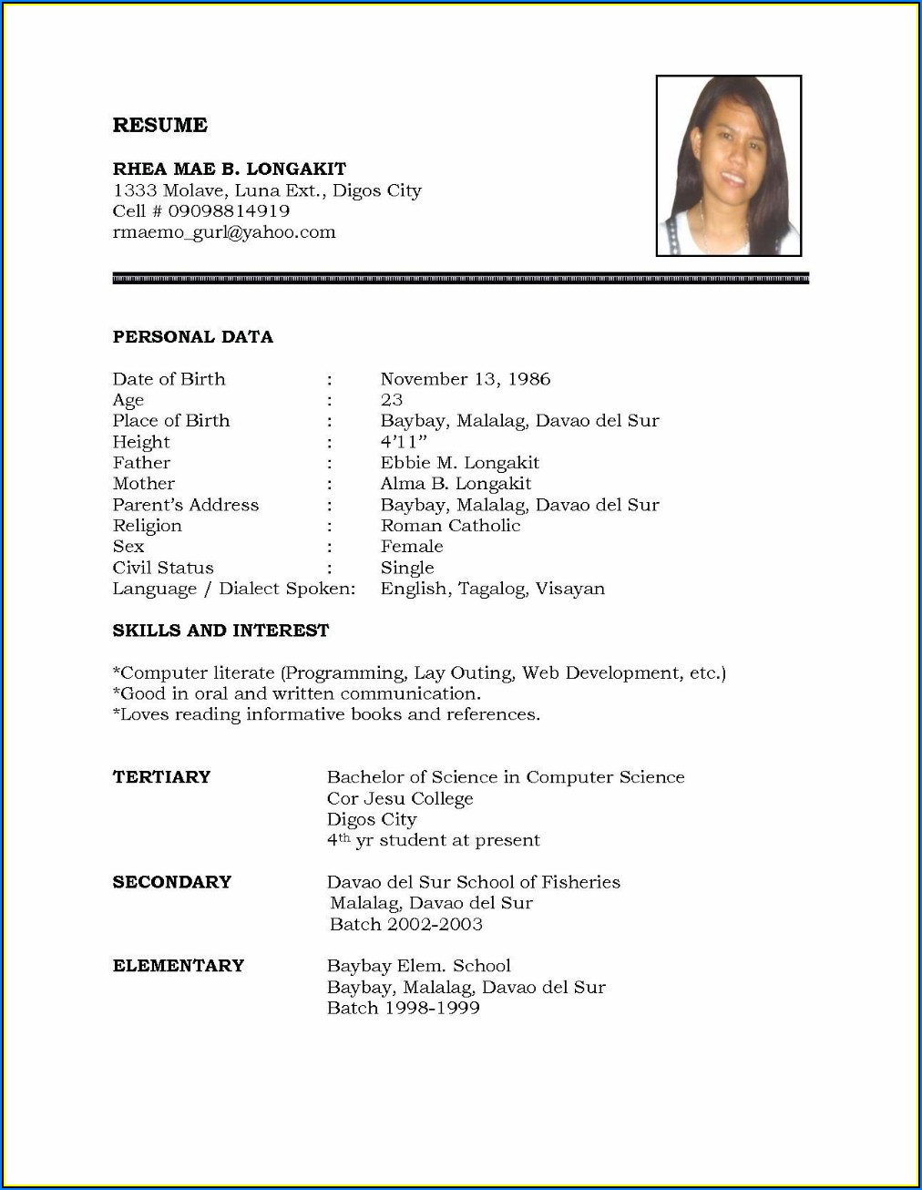 Simple Resume Format In Word File Free Download