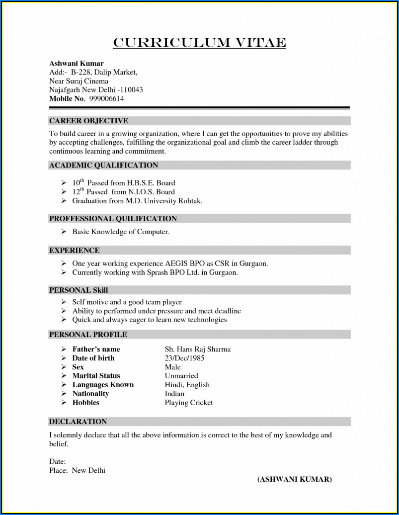 Simple Resume Format Sample Download
