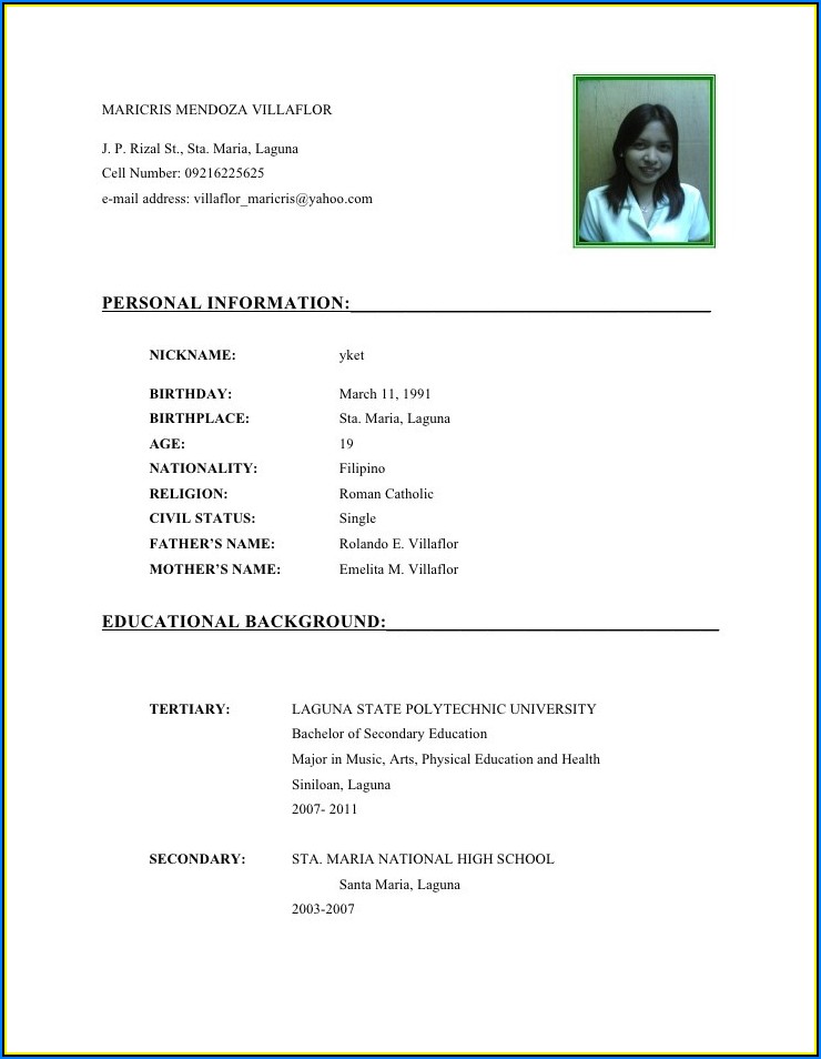 Simple Resume Format Sample For Students