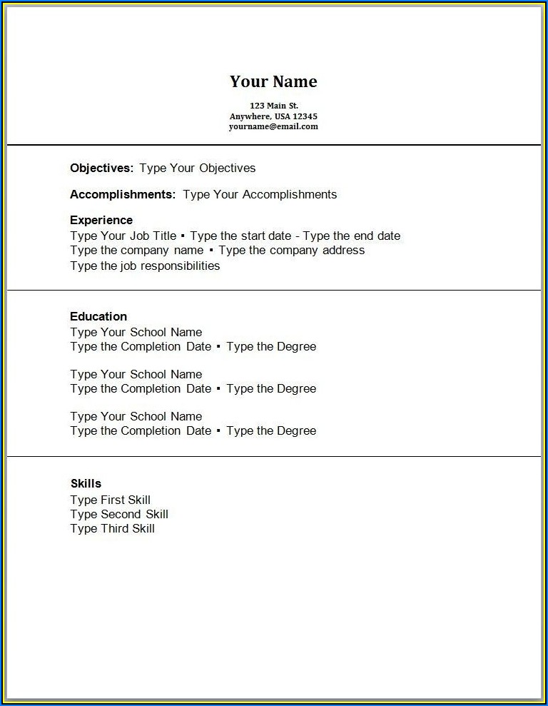 Simple Resume Sample Format Without Experience