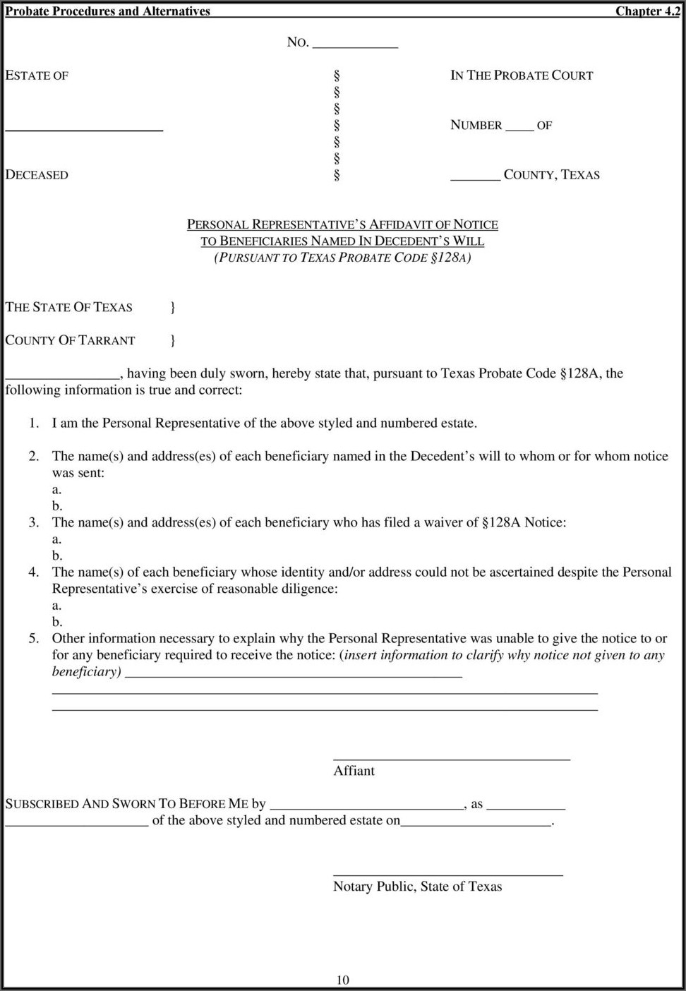 Small Estate Affidavit Form Tarrant County Texas