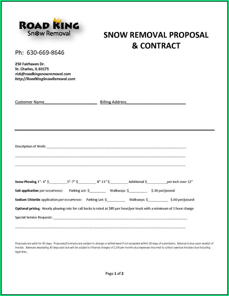 Snow Removal Contract Template Ontario