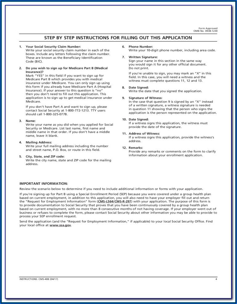 Social Security Medicare Part B Application Form