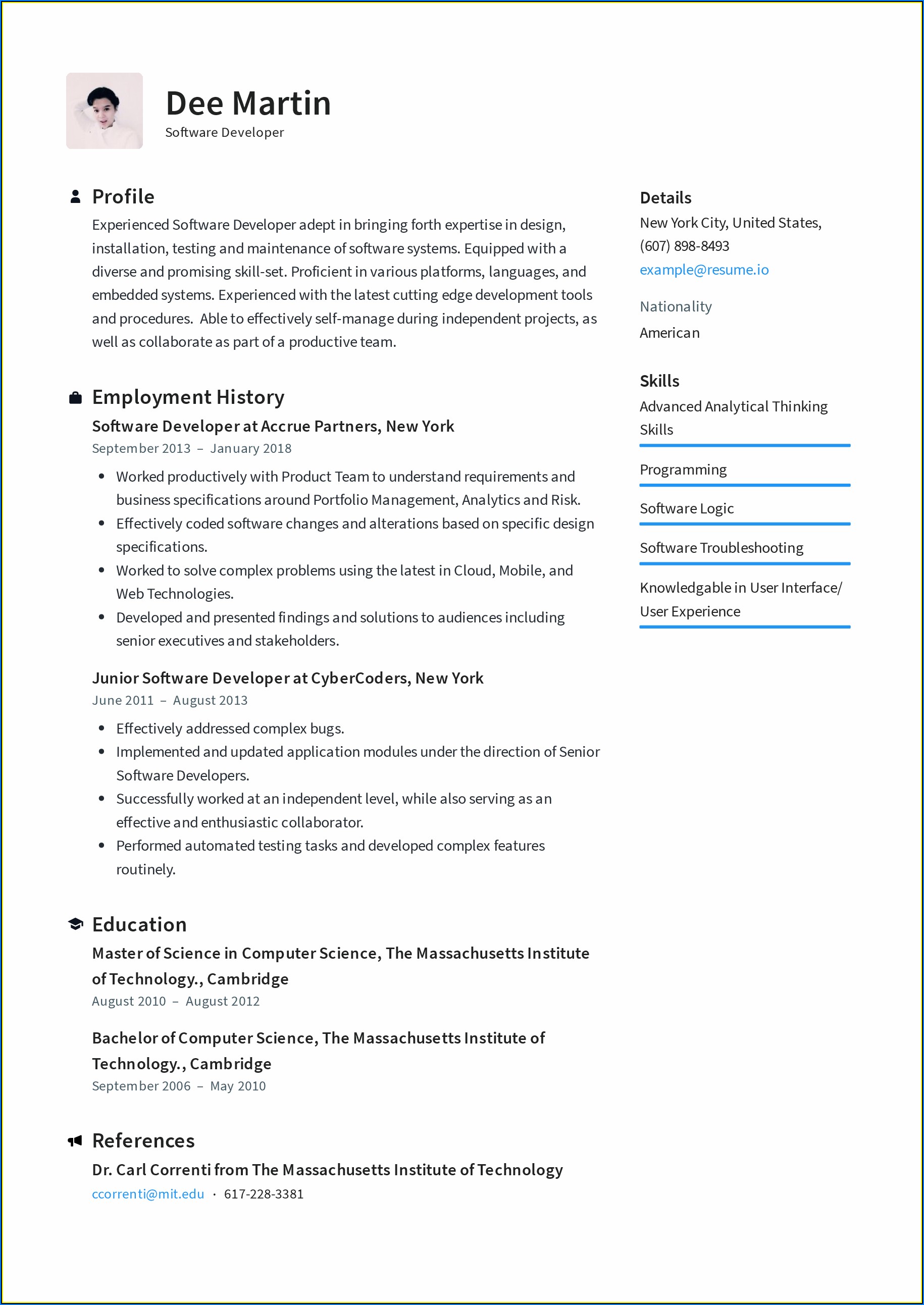 Software Cv Template Free Download