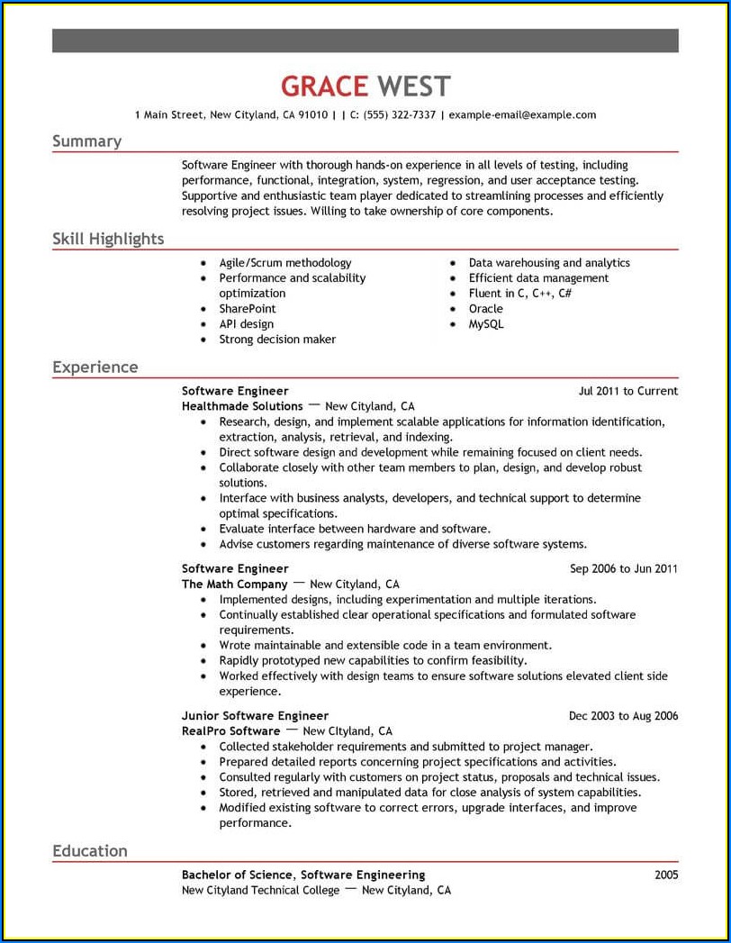Software Resume Template Word