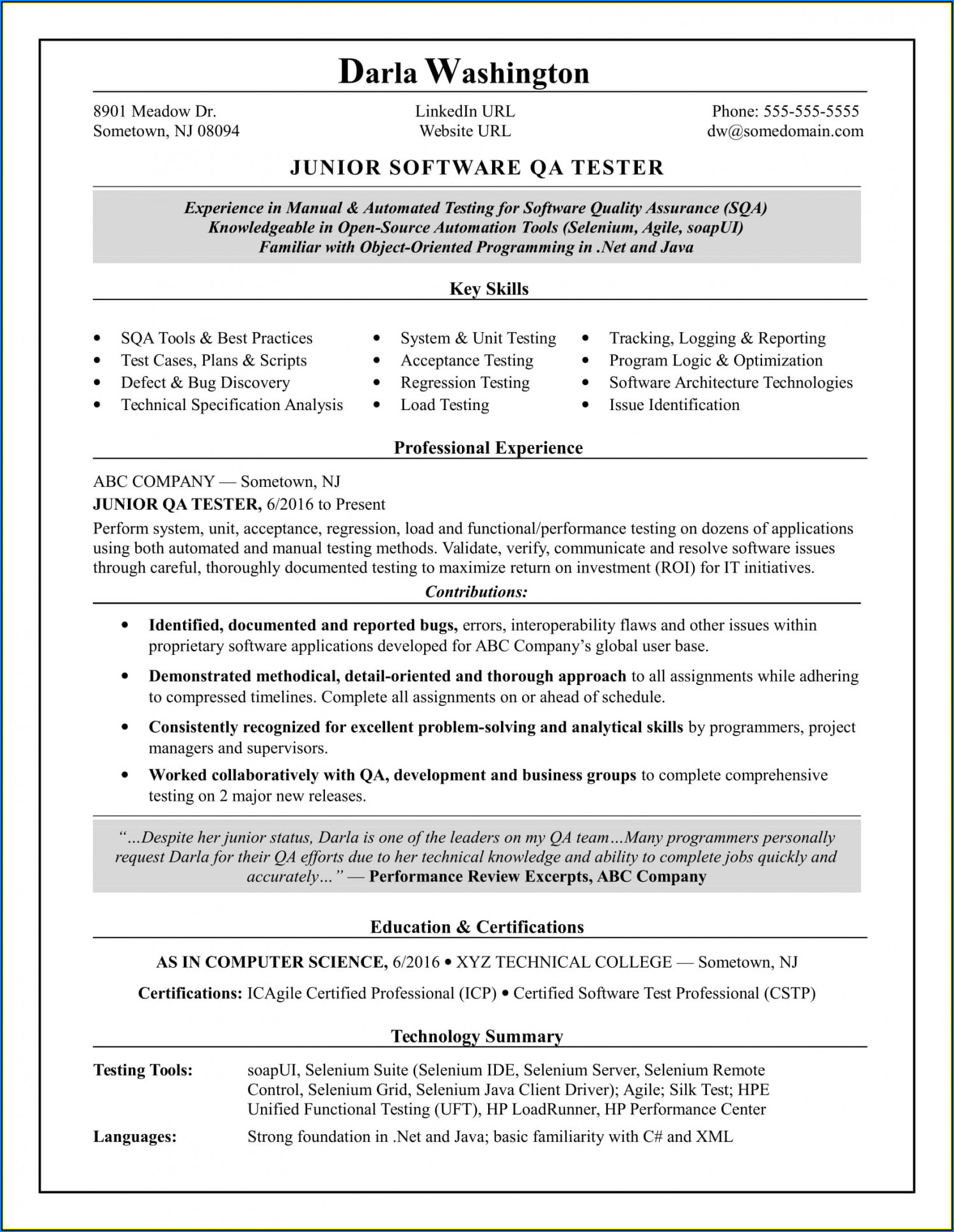 Software Tester Resume Template