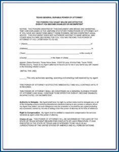 Statutory Durable Power Of Attorney Form Texas