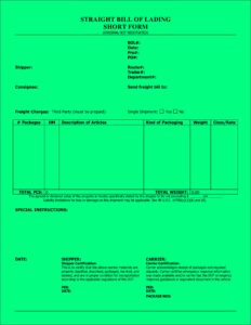 Straight Bill Of Lading Form