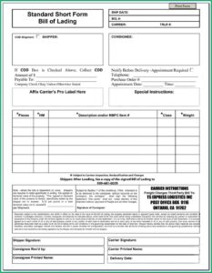 Straight Bill Of Lading Format