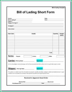 Straight Bill Of Lading Template