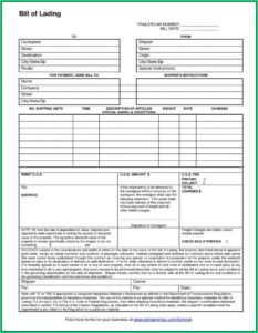 Straight Bill Of Lading Template Excel