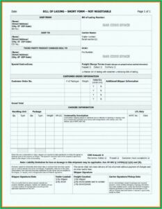Straight Bill Of Lading Template Word