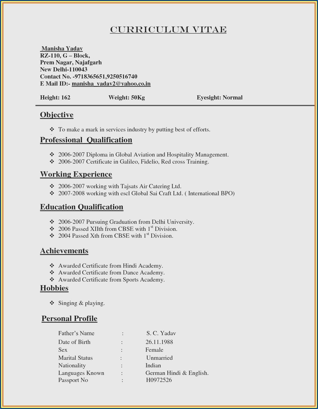 Student Resume Format Free Download