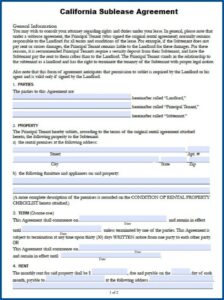 Sublease Rental Agreement Forms Free