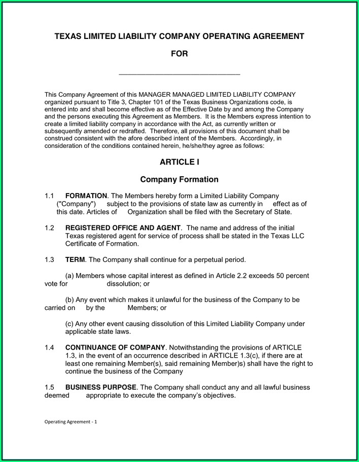 Texas Llc Bylaws Template