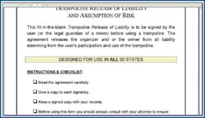 Trampoline Waiver Form Canada