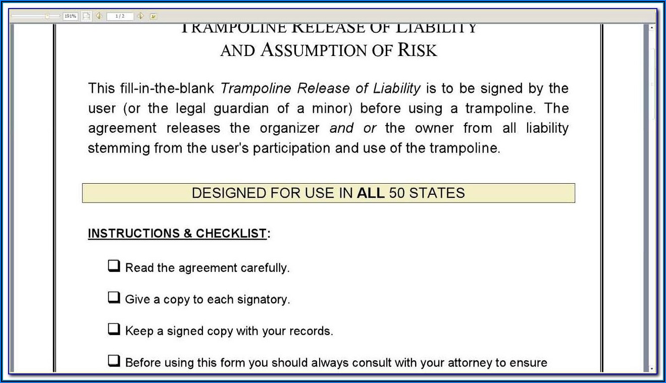 Trampoline Waiver Form Canada