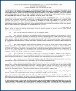 Trampoline Waiver Form Free