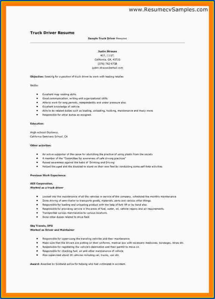 Truck Driver Resume Template Free