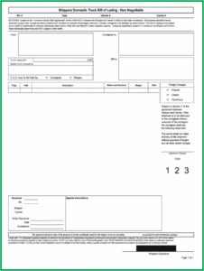 Uniform Straight Bill Of Lading Template