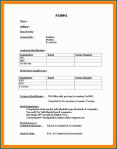 Update Resume Format For Freshers