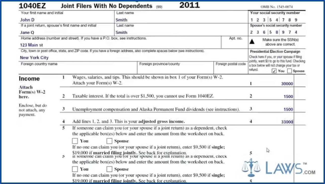 Us Federal Income Tax Form 1040ez