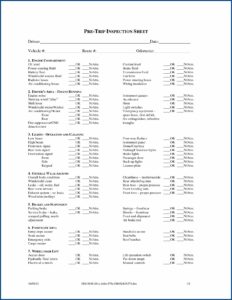 Vehicle Pre Trip Inspection Checklist Template