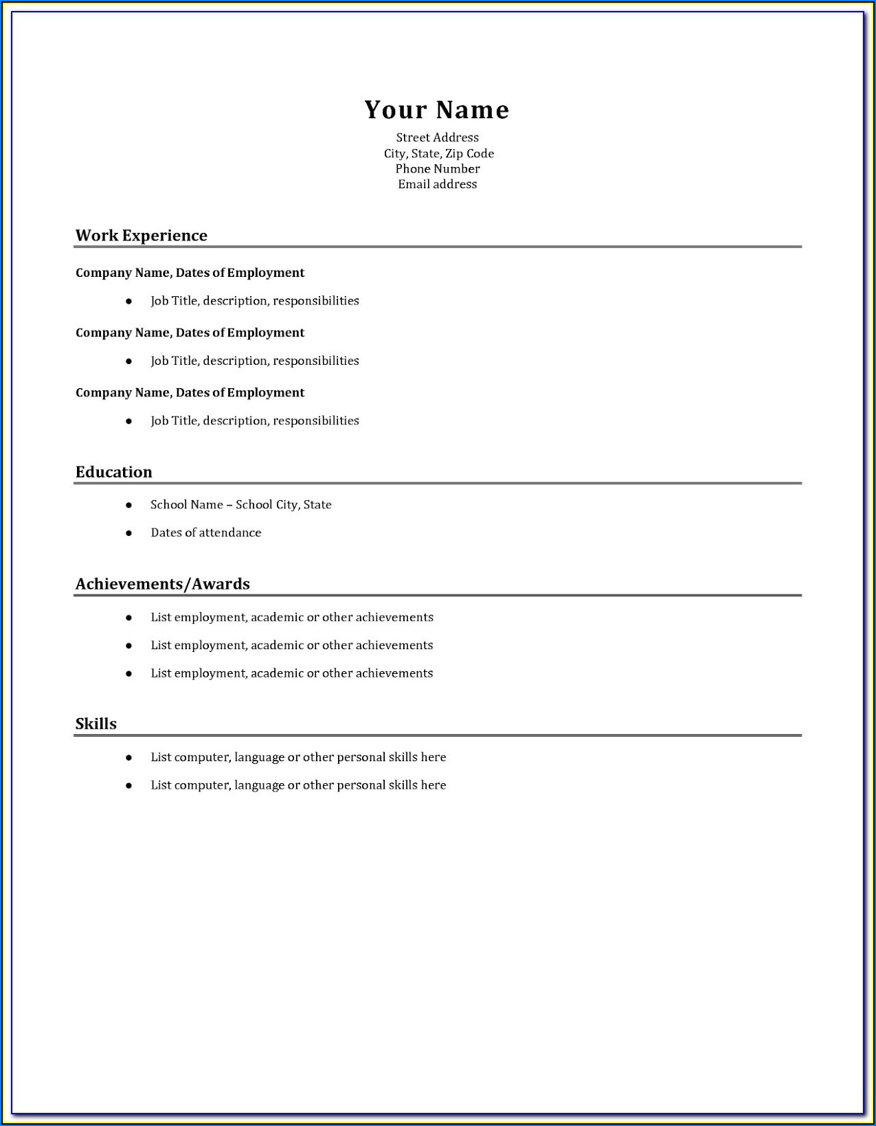 Very Simple Resume Format Download