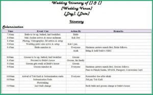 Wedding Agenda Template Free