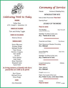 Wedding Ceremony Program Samples One Page