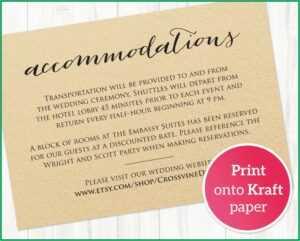 Wedding Invitation Accommodation Insert Template