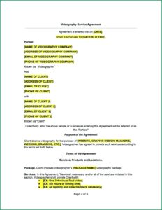 Wedding Videography Contract Template